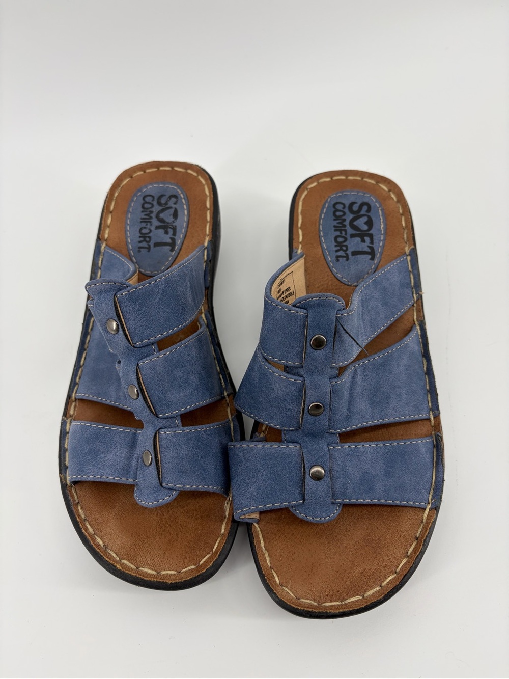 Soft Comfort "Riverbend" Slip On Sandals, Blue, Women's Size 6, Casual Dress